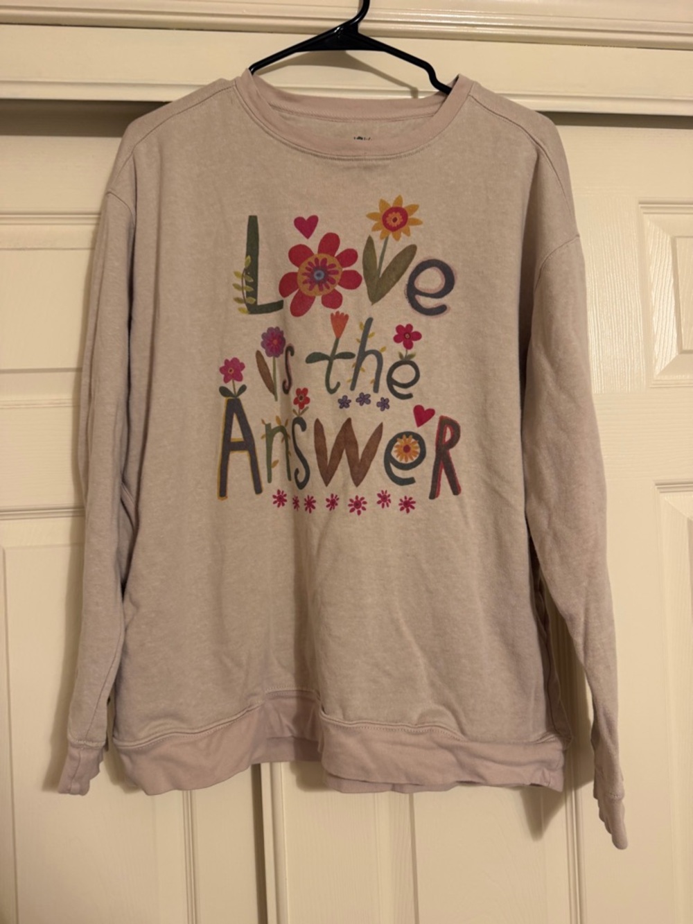 Natural Life Sweatshirt Size small Love is the Answer Floral Beige Pockets